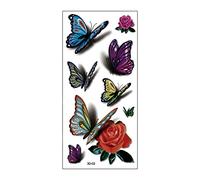 3D Temporary Tattoo Transfers - Butterfly Flowers Feather Realistic Waterproof Fake Tattoo Stickers for Men Women Kids - By Delusion Tattoos (3D Butterflies & Roses 02)