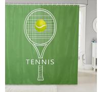 3D Tennis Racket Shower Curtain Mould Proof Resistant Extra Long Shower Curtains 200 x 200 cm Drop Wet Room Waterproof Washable Fabric Tennis Ball Bathroom Curtains with 12 Hooks d-1448