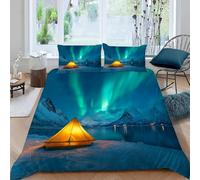 3D Tent Double Duvet Cover Sets Aurora Borealis Double Bedding Set Warm Comfort Microfiber Quilt Cover Size 200x200 cm with 2 Pillowcases 50×75 cm y.3009