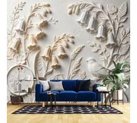 3D Textured Floral Wallpaper 40X28Inch 3D Panoramic Bellflower Bird Wall Paper Botanical Floral Wall Mural Poster Photo Wallpaper Gentle Farmhouse Home Decor for Bedroom Living Room Bellflower Bird