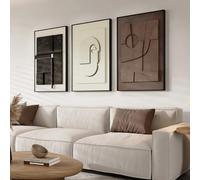 3D Textured Framed Abstract Wall Art, 3 Piece Modern Paintings Artwork for Walls, Black White Brown Geometric Sandstone Texture Pictures for Living Room Dining Room Bedroom Office Wall Decor 16x24 In