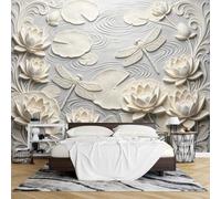 3D Textured Lotus Dragonfly Wallpaper Peel and Stick Wall Mural Oriental Botanical Embossed Wallpaper Removable Waterproof for Living Room Bedroom Wall Decor-120 X 180Cm