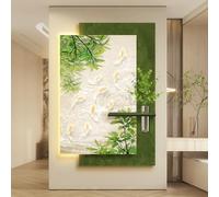 3D Textured Sandstone LED Wall Art, Koi Fish & Bamboo Lighted Sculpture with Glass Vase & Artificial Plants for Living Room, Entryway, Hallway (23.6x35.4in)