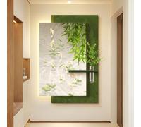 3D Textured Sandstone LED Wall Art, Koi Fish & Bamboo Lighted Sculpture with Glass Vase & Artificial Plants for Living Room, Entryway, Hallway (23.6x35.4in)