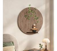3D Textured Sandstone Round LED Wall Decor, Neutral Abstract Boho Art Beige Brown Wall Hanging with Artificial Plant for Living Room Entrance