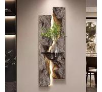 3D Textured Wall Art with LED Light and Vase, Modern Sandstone Decor for Home Entryways, Hallways and Offices, 40x120cm