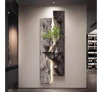 3D Textured Wall Art with LED Light and Vase, Modern Sandstone Decor for Home Entryways, Hallways and Offices, 40x120cm