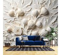 3D Textured Wall Mural 180X128Inch 3D Fig Fruit Branch Gypsum Relief Wall Paper Embossed Leaf Botanical Wallpaper Feature Art Decor for Bedroom Living Room Country Home Decor Fig Fruit 450X320Cm(W X