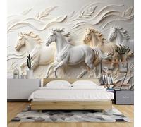 3D Textured Wall Mural 40X28Inch Four Running Horses Flowing Cloud Wallpaper Large Poster Photo Feature Wall Paper for Bedroom Living Room Office Home Decor Four Running Horses 100X70Cm(W X H)