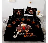 3D Thanksgiving Day Double Duvet Cover Set 200x200cm 3 piece Soft Microfiber Reversible Bedding Set Autumn Theme Comforter Cover with Zipper Closure Quilt Cover with 2 Pillowcase 50x75cm(Image 5-1)