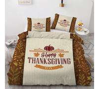 3D Thanksgiving Day Double Duvet Cover Set 200x200cm 3 piece Soft Microfiber Reversible Bedding Set Autumn Theme Comforter Cover with Zipper Closure Quilt Cover with 2 Pillowcase 50x75cm(Image 1-13)