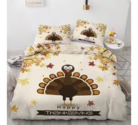 3D Thanksgiving Day Single Duvet Cover Set 135x200cm 2 piece Soft Microfiber Reversible Bedding Set Autumn Theme Comforter Cover with Zipper Closure Quilt Cover with Pillowcase 50x75cm(Image 1-15)