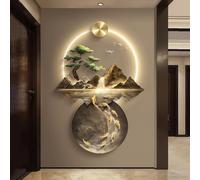 3D Three-Dimensional Wall Decoration Painting,Chinese-Style Entrance Hall Decorative Painting,Featuring Flowing Water and Mountain Scenery,for Entryway, Plug-in Power Supply C,80 * 120