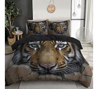 3D Tiger Breaking Through The Wall Duvet Cover Super King Size, Realistic Animals Bedding Set, Ultra Soft Comfy Reversible Duvet Covers for Girls Boys Bedding Quilt Cover with 2 Pillowcases, Orange