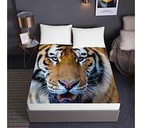 3D Tiger Fitted Sheets for Single Double King Bed, Chickwin 3D Bedding Sheets Deep Pocket 30cm - Soft Microfibre Easy Care Shrinkage Fade Resistant (Tiger face,90x200x30cm)
