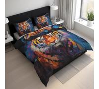 3D Tiger King Size Duvet Cover Set, Colorful Wild Animal Bedding Set, Microfiber Soft Reversible Quilt Cover 230x220 + 2 Pillowcase, Zipper Closure, Bedroom Decor BhT35