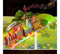 3D Train Pop-Up Musical Birthday Card with Lights, Happy Birthday Greeting Card/Gift for Kids, Boys, Girls, Grandson, Granddaughter, Nephew, Includes Envelope & Note Card