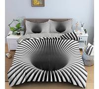3D Trap Effect Swirl Bedding Set 2/3 Pieces Vortex Illusion Abstract Art Printed Duvet Cover Pillowcase Green Gray Blue Purple Orange Plaid Stripe Microfiber Quilt Bedclothes (Colorful 3,135x200 cm)