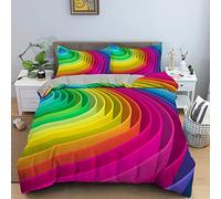 3D Trap Effect Swirl Bedding Set 2/3 Pieces Vortex Illusion Abstract Art Printed Duvet Cover Pillowcase Green Gray Blue Purple Orange Plaid Stripe Microfiber Quilt Bedclothes (Colorful 1,135x200 cm)