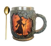 3D Tree Bark - 13oz Novelty Coffee Mug Ergonomic Witch Design with Fire Pattern Handle | Unique Hot Drink Cup for Coworkers, Friends, Birthday, Teacher, Work, Gift,