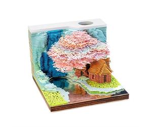 3D Tree House Memo Pad, 225 Sheets Paper Carving Art 3D Sticky Notes with Light Pen Holder, Tear-Away Paper Sculpture Notepads, DIY Art Craft for Home Office Decoration Gift