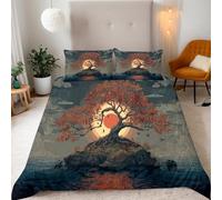 3D Tree Of Life Moon Bedding Set Retro Double Size Duvet Cover Set Soft Microfiber Quilt Cover with Zipper Closure with 2 Pillowcases Modern Bedroom Decor 155x220cm Y1121