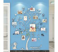 3D Tree Wall Stickers DIY Large Family Photo Frames Tree Cat Wall Decal Art Murals Tree Sticker for Living Room Bedroom Restaurant Home Decor(Silver,L: 175 * 144cm)