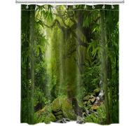 3D Tropical Jungle Shower Curtain Mould Proof Resistant Extra Wide Shower Curtains 240 x 200 cm Drop Wet Room Waterproof Washable Fabric Green Trees Bathroom Curtains with 12 Hooks f-1554