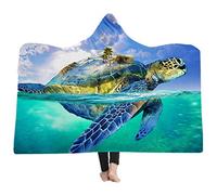 3D Turtle Printing Undersea Animal Hooded Blanket,Realistic Thickened Hypoallergenic Kids Sherpa Fleece Blanket Ultra Soft and Warm TV Computer Throwing Blanket for Man & Woman (Style 4, 60"x80")