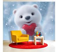 3D Ultra Realistic Animals Wall Murals 350 x 256 cm, Cute Polar Bear Heart Mural Removable Wall Covering Fabric, Large Photo Wallpaper for Living Room Bedroom Kitchen Bathroom Office Kids