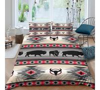 3D Ultra Soft Microfibre Bison silhouette Bed Quilt Cover All Season Bedding Set w/ Pillow Cases Native American pattern Comforter Cover All Season Breathable Washable Bedroom Decor Double（200x200cm）