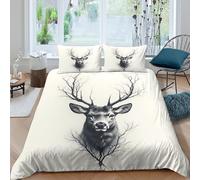 3D Ultra Soft Microfibre Deer Head art Duvet Cover Set Easy Care Bedding Set w/Pillow Cases Black & White illust Bedding Quilt Cover All Season Breathable for Bedroom Decor Double（200x200cm）