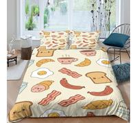 3D Ultra Soft Microfibre kawaii breakfast items Comforter Cover All Season Bedding Set w/ Pillow Cases cute cartoon food Duvet Cover Set Easy Care Breathable Washable Bedroom Decor Double（200x200cm）