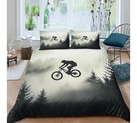 3D Ultra Soft Microfibre Mountain Biker Duvet Cover Set Easy Care Bedding Pillow Cases Action Sports Silhouette Bedding Quilt Cover All Season Breathable Washable Bedroom Decor Super king(260x220cm)