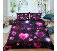 3D Ultra Soft Microfibre Neon hearts glow Comforter Cover All Season Bedding Set w/ Pillow Cases Romantic glowing design Duvet Cover Set Easy Care Breathable Washable Bedroom Decor Double（200x200cm）