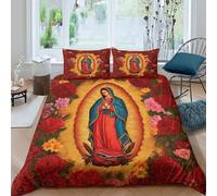 3D Ultra Soft Microfibre Virgin Mary Duvet Cover Set Easy Care Bedding Set w/ Pillow Cases religious icon style Bedding Quilt Cover All Season Breathable Washable Bedroom Decor Super king（260x220cm）