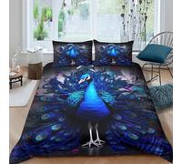 3D Ultrasoft Microfibre Blue peacock art Bedding Quilt Cover All Season Bedding Set with Pillow Cases digital fantasy design Bed Quilt Cover All Season Washable for Couples Super king（260x220cm）