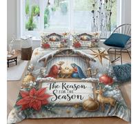 3D Ultrasoft Microfibre Christmas scene Quilt Cover Sets All Season Bedding Set w/ Pillowcases Traditional nativity Bed Quilt Cover Easy Care Breathable Machine Washable for Couples Double（200x200cm）