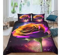 3D Ultrasoft Microfibre Colorful rose Bedding Quilt Cover Breathable Bedding Set w/ Pillowcases Fantasy space bloom Comforter Cover All Season Easy Care, Washable for Couples Super king（260x220cm）
