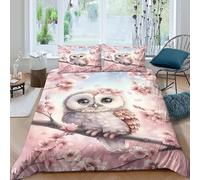 3D Ultrasoft Microfibre cute owl sitting Quilt Cover Set Soft Bedding Sets with Pillowcases spring cherry blossoms Duvet Cover All Season Breathable Washable for Bedroom Decor Single（140x200cm）