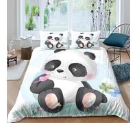 3D Ultrasoft Microfibre cute panda Quilt Cover Sets All Season Bedding Set w/ Pillowcases cartoon animal design Bed Quilt Cover Easy Care Breathable Machine Washable for Couples Super king（260x220cm）