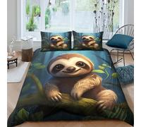 3D Ultrasoft Microfibre Cute sloth cartoon Comforter Cover All Season Bedding Set w/ Pillowcases Forest animal illust Duvet Cover Set Easy Care Breathable Washable for Couples Double（200x200cm）