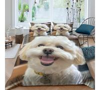 3D Ultrasoft Microfibre Cute white dog Duvet Cover Easy Care Bedding Set with Pillow Cases Pet friendly smile style Duvet Cover Sets All Season Breathable Machine Washable for Couples King（220x240cm）
