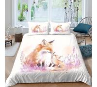 3D Ultrasoft Microfibre Fox mother love Quilt Cover Set Soft Bedding Sets with Pillowcases Watercolor animal illust Duvet Cover All Season Breathable Washable for Bedroom Decor Double（200x200cm）