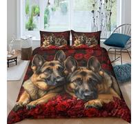 3D Ultrasoft Microfibre German Shepherds Bedding Quilt Cover Breathable Bedding Set w/Pillowcases Romantic Pet Art Comforter Cover All Season Easy Care Machine Washable for Couples Single（140x200cm）