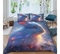 3D Ultrasoft Microfibre Magical rabbit Bedding Quilt Cover Breathable Bedding Set w/ Pillowcases Fantasy Style Comforter Cover All Season Easy Care Machine Washable for Couples Super king（260x220cm）