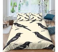 3D Ultrasoft Microfibre Magpie birds Quilt Cover Sets All Season Bedding Set w/ Pillowcases Vintage bird illust Bed Quilt Cover Easy Care Breathable Machine Washable for Couples Super king（260x220cm）