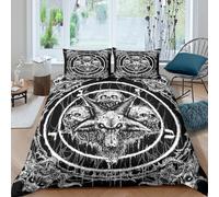 3D Ultrasoft Microfibre Satanic goat head Bedding Quilt Cover Breathable Bedding Set w/ Pillowcases Gothic horror illust Comforter Cover All Season Easy Care, Washable for Couples King（220x240cm）