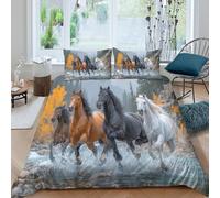3D Ultrasoft Microfibre Wild horses galloping Duvet Cover Easy Care Bedding Set with Pillow Shams Nature Bedding Quilt Cover All Season Breathable Machine Washable for Couples Single（135x200cm）