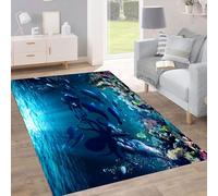 3D Underwater Scene Area Rug 70x140cm - Fish, Turtles & Coral Reef Carpet, Non-Slip Hard-Wearing Washable Floor Mat for Living Room, Kids Playroom, Bathroom